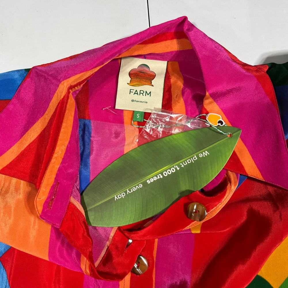 Farm Rio Resort Vibrant Boho Abstract Print Button Down Shirt Womens Small NWT - Picture 8 of 12